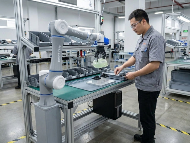 DOBOT CR7A im kollaborativen Einsatz an einem industriellen Arbeitsplatz