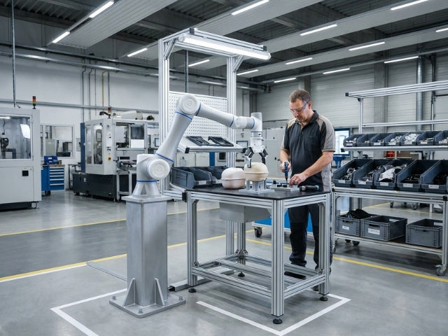 DOBOT CR7A Cobot mit Sicherheitsfunktionen bei der direkten Mensch-Roboter-Kollaboration in der industriellen Produktion