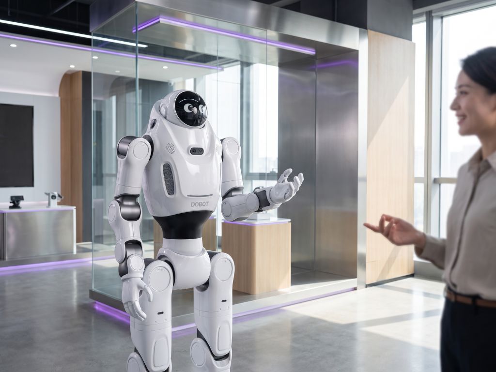 DOBOT LUMO L1 humanoider Roboter am Empfang bei der Besucherinteraktion