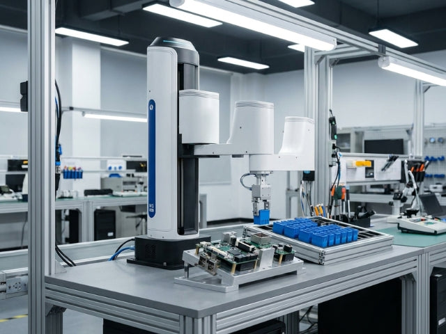 DOBOT M1 Pro beim automatisierten Be- und Entladen einer kompakten Prüfstation