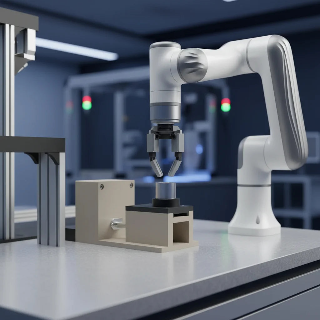 Nahaufnahme des Werkzeugflansches am DOBOT Nova 2 für den Anschluss verschiedener Endeffektoren.