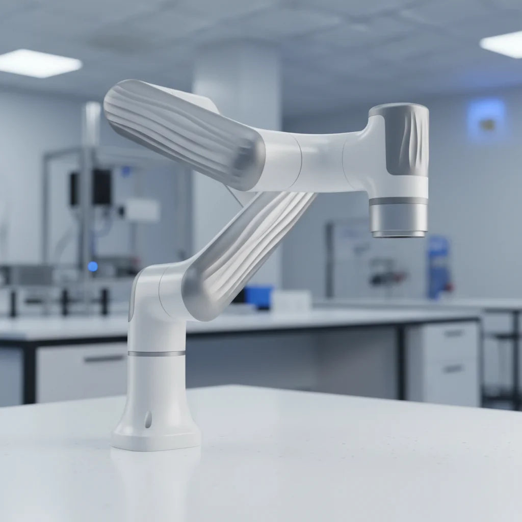 Seitenansicht des kompakten Nova 2 Cobots – ideal für die Darstellung der platzsparenden Maße.