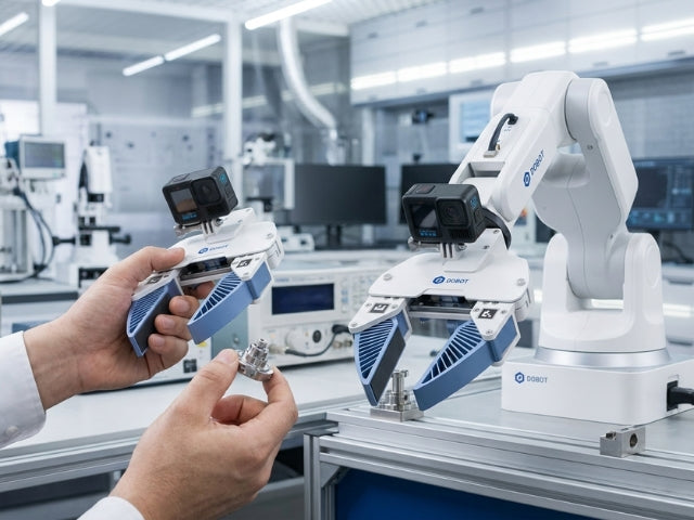 DOBOT Pocket Go als Handheld-Roboter-Endeffektor mit Kamera zur Datenerfassung und Übertragung von Greifbewegungen auf einen Roboterarm