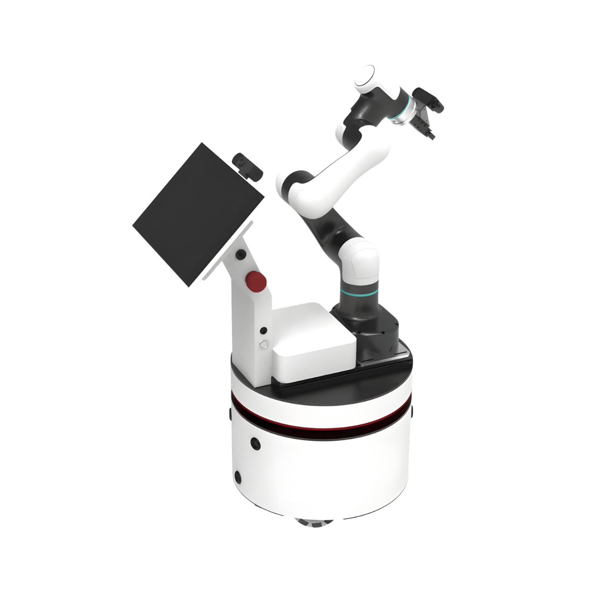 DOBOT Magician E6 auf mobiler ROS-Roboterplattform mit Greifer und Touchscreen für autonome Robotik-Anwendungen