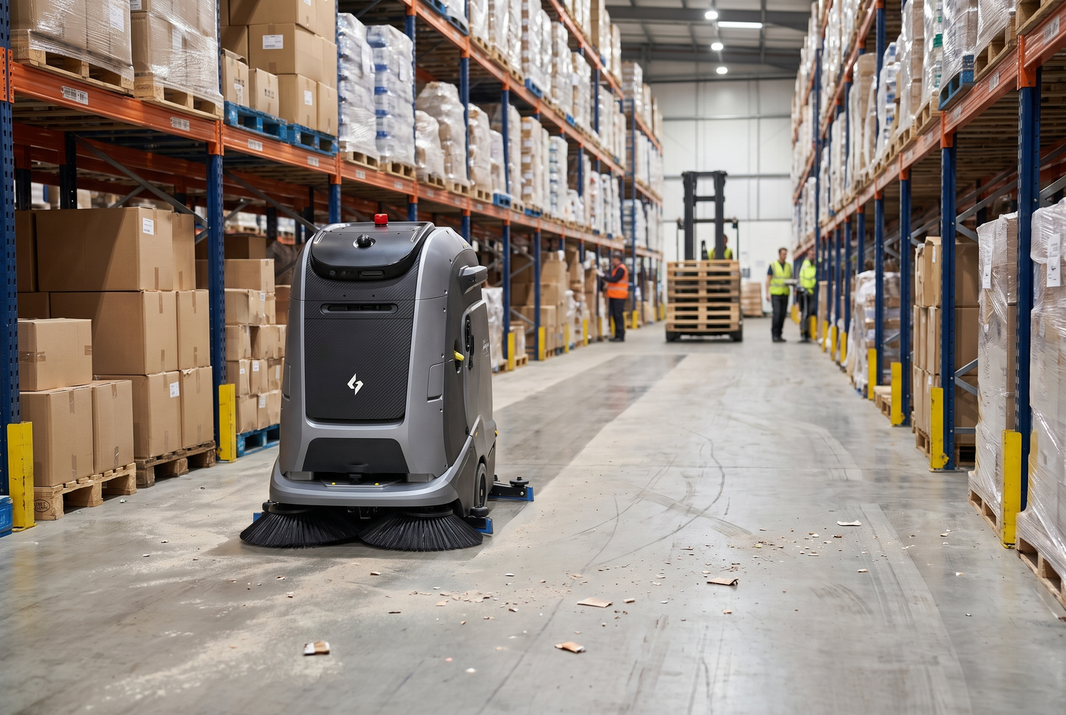 Gausium Marvel bei der autonomen Bodenreinigung in einem Logistikzentrum