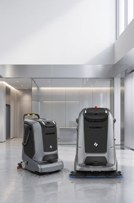 Gausium Mira und Gausium Marvel bei der autonomen Bodenreinigung in einem modernen Geschäftsgebäude