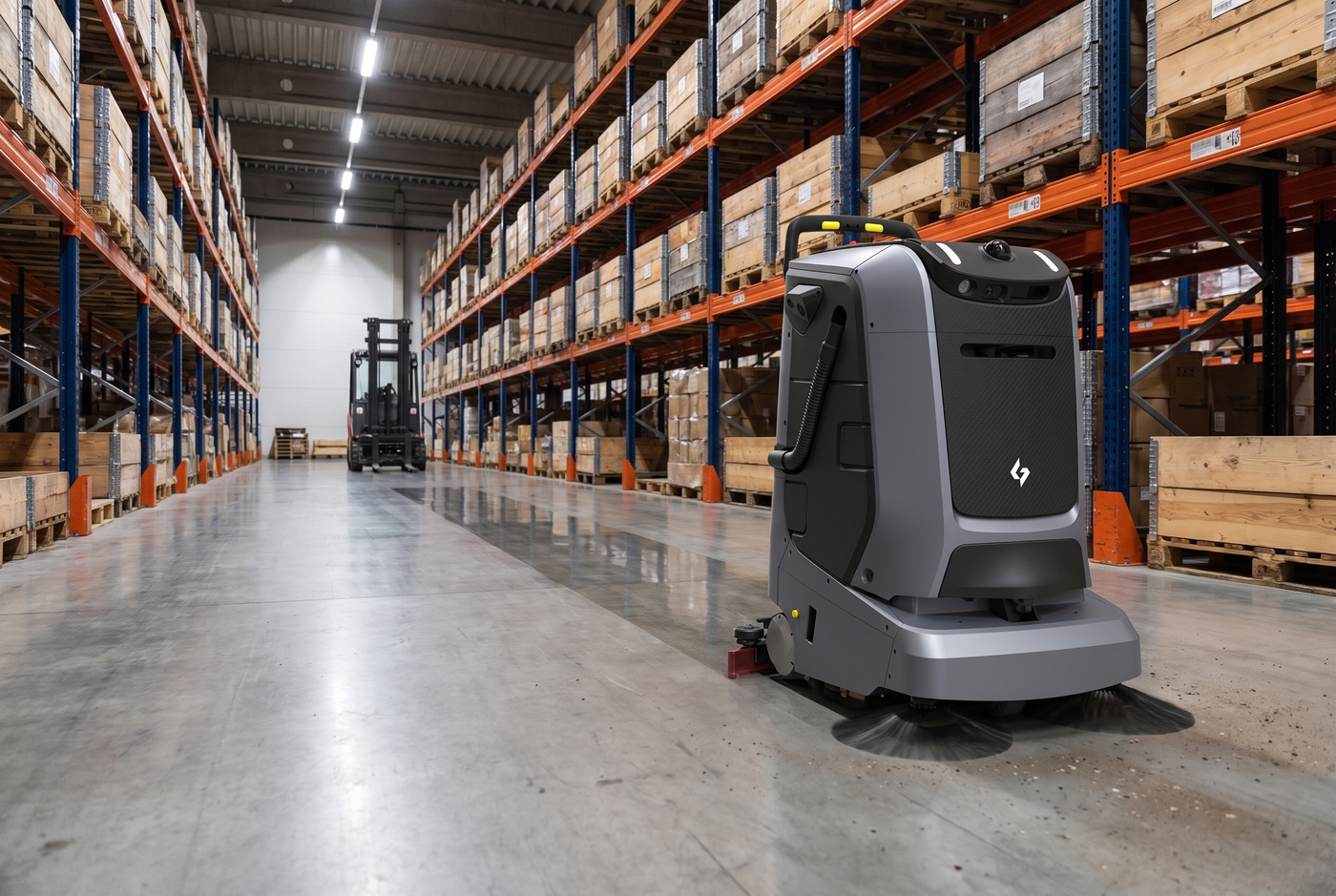 Gausium Mira reinigt autonom die Hartbodenfläche eines Supermarkts