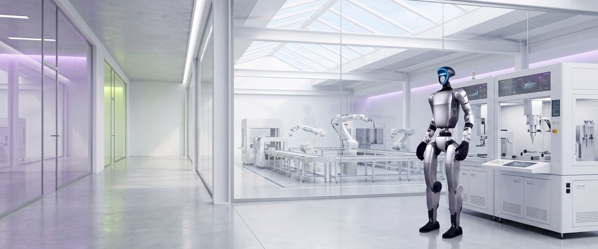 Unitree G1 EDU humanoider Roboter in einer modernen Industrie- und Forschungsumgebung