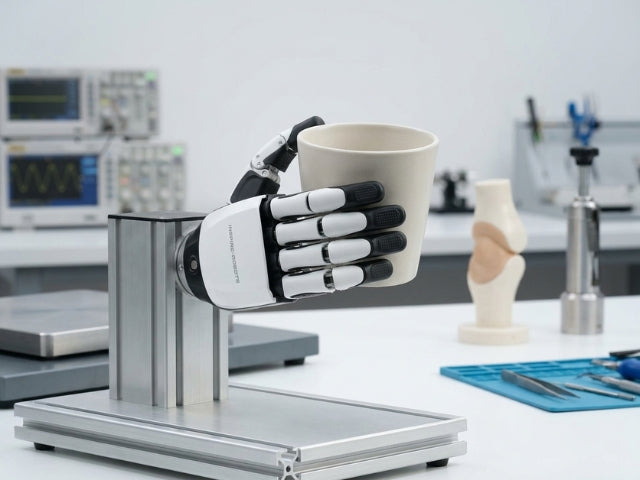 Anthropomorphe Roboterhand in einem biomechatronischen Forschungslabor