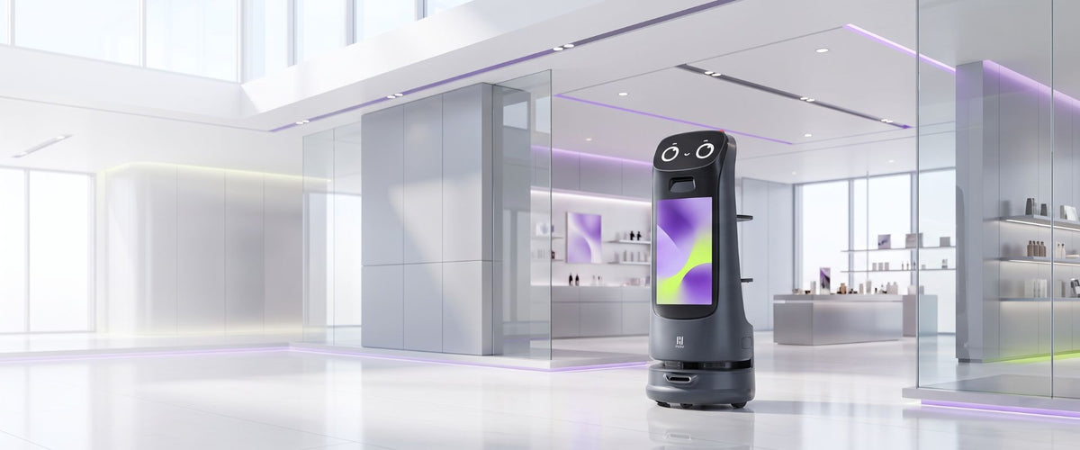 PUDU KettyBot Pro Marketingroboter für digitale Werbung und Kundenansprache in einem modernen Showroom