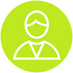 Weißes Symbol einer Person mit kurzem Haar und V-Ausschnitt auf grünem Kreis als Mensch-Icon