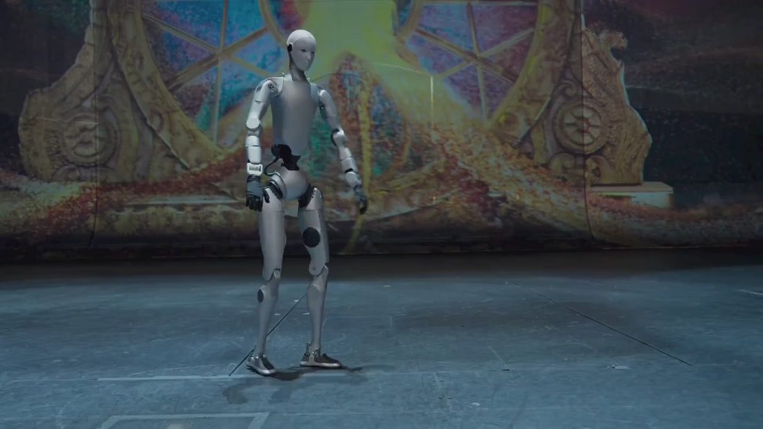 Humanoider Roboter Unitree H2 tanzt auf Bühne im Vorstellungsvideo und demonstriert dynamische Bewegungsfreiheit