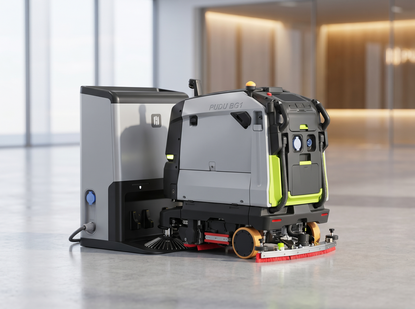 PUDU BG1 Reinigungsroboter in einer Logistikhalle
