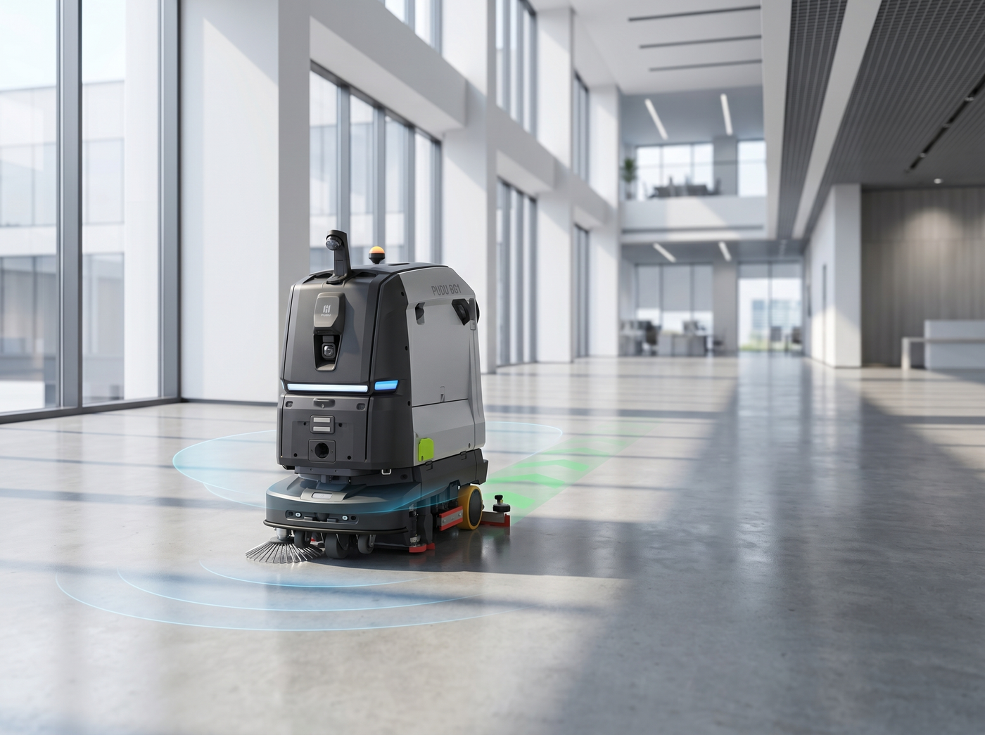 PUDU BG1 Reinigungsroboter in einem Einkaufszentrum