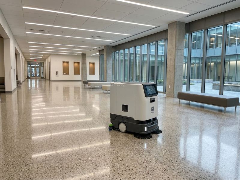 PUDU ET1 bei der autonomen Bodenreinigung in einem öffentlichen Gebäude