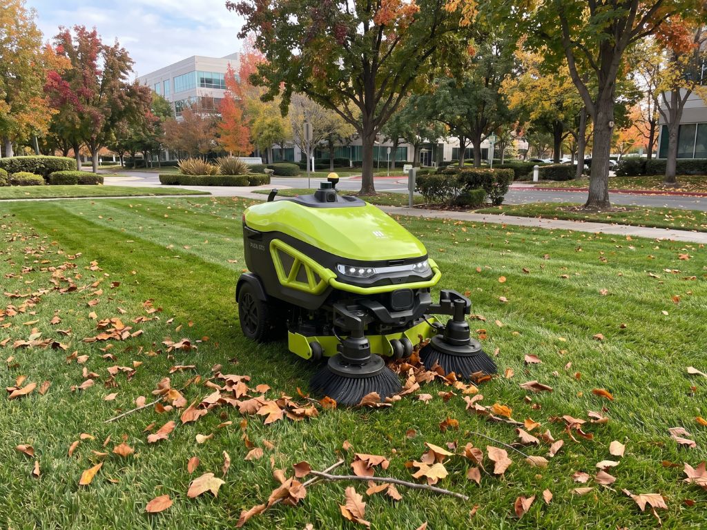 PUDU GT3 bei der ganzjährigen autonomen Pflege einer Außenanlage.
