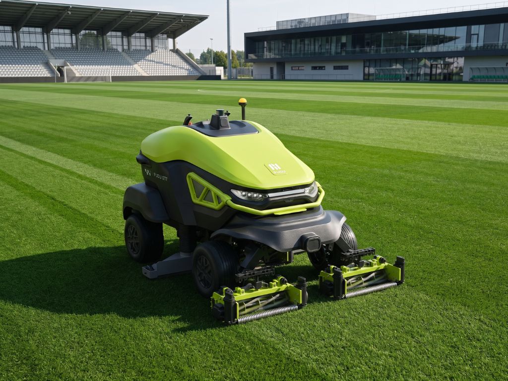 PUDU GT7 bei der autonomen Präzisionspflege eines professionellen Sportplatzes.