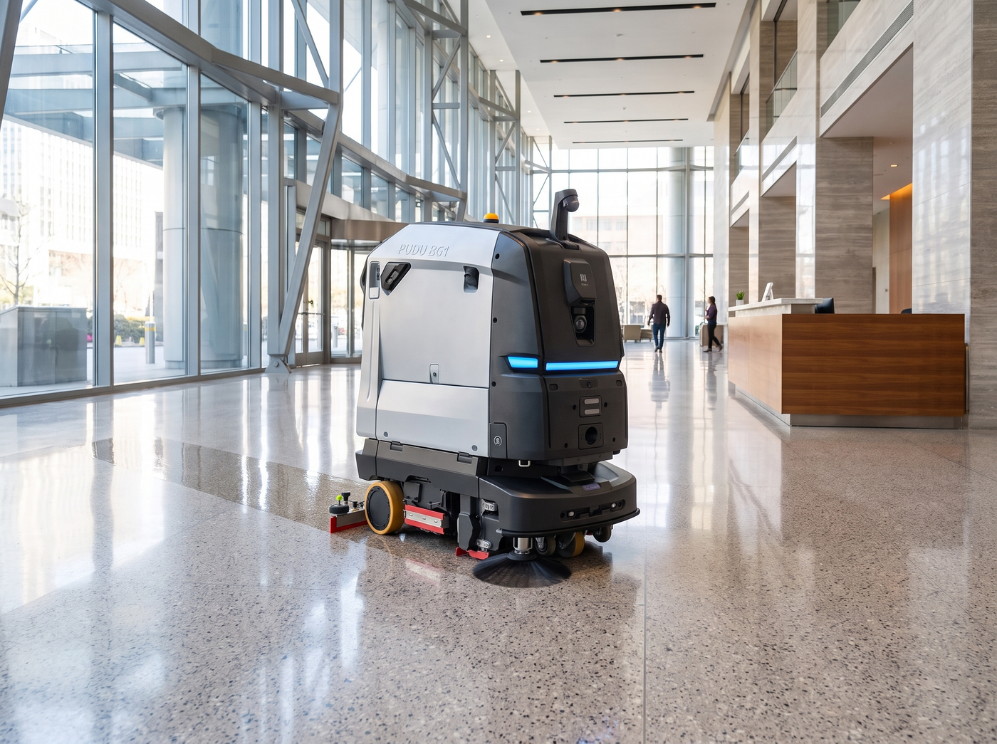 PUDU BG1 Reinigungsroboter in einem Parkhaus