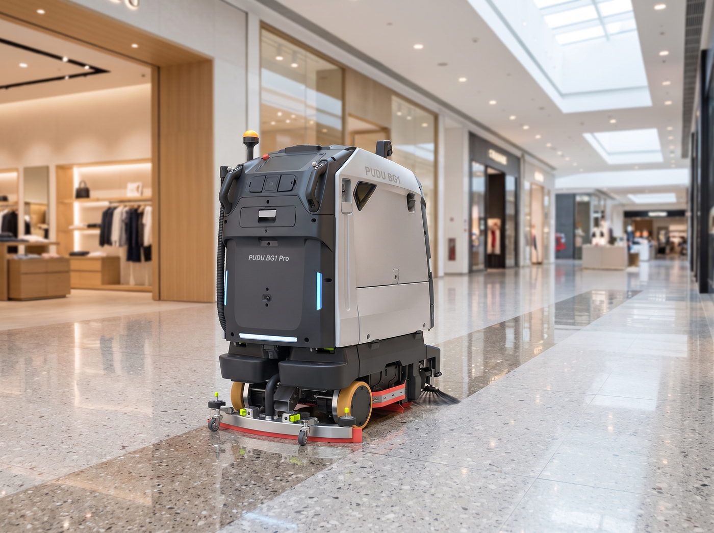 PUDU BG1 Reinigungsroboter in einem öffentlichen Gebäude