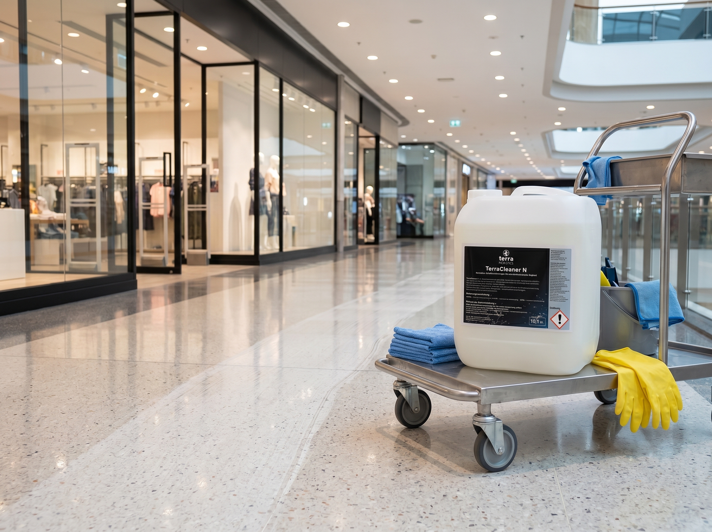 TerraCleaner Reinigungsmittel für autonome Reinigungsroboter in Shopping Mall und Retailflächen