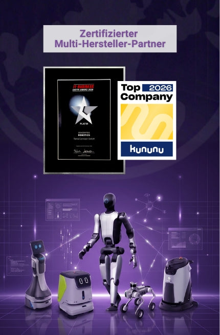 Mobiler Terra Robotics Hero-Banner für das Reseller-Partnerprogramm mit professionellen Robotiklösungen und lila Technologie-Design
