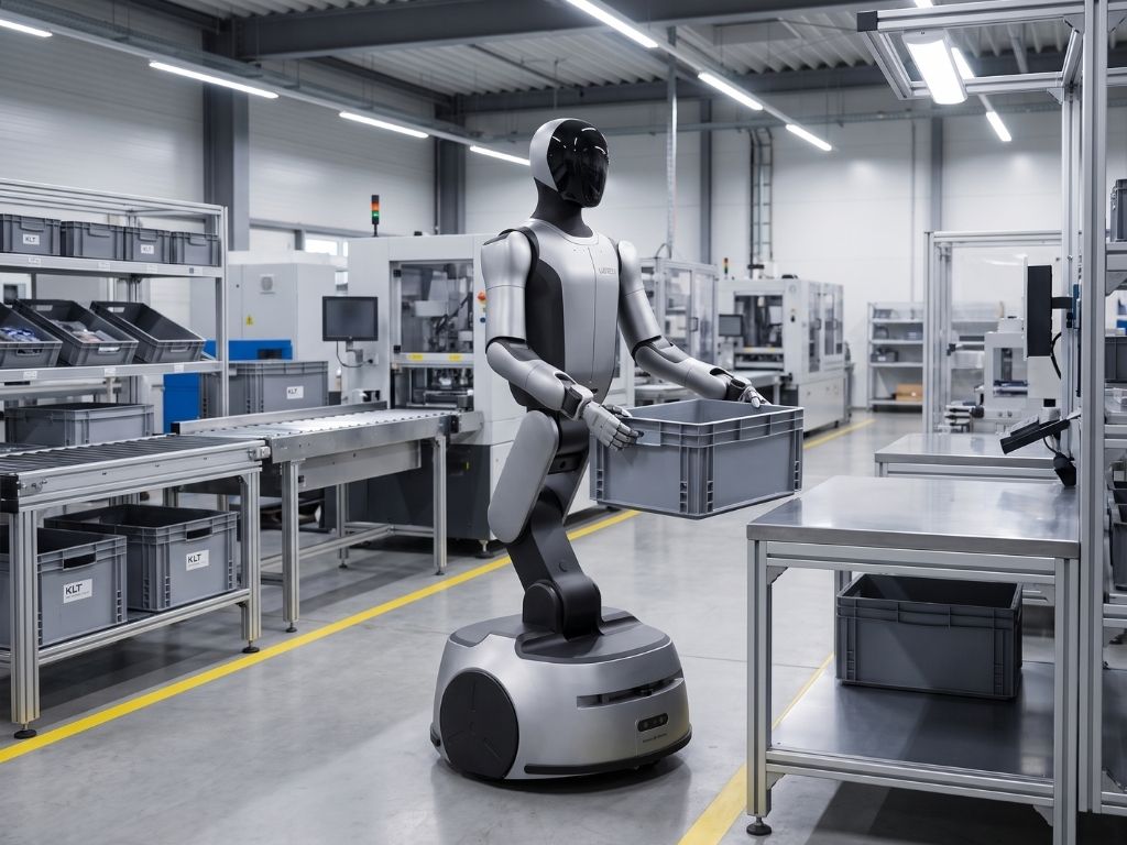UBTECH Cruzr S2 beim autonomen Materialtransport in einer modernen Produktions- und Logistikumgebung