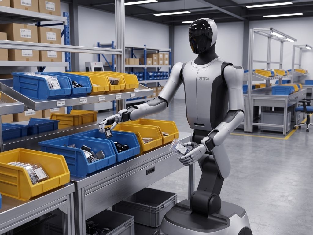 UBTECH Cruzr S2 beim automatisierten Sortieren und Kommissionieren unterschiedlicher Bauteile