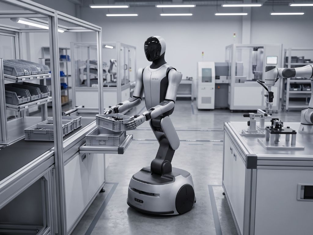 UBTECH Cruzr S2 bei der flexiblen Mensch-Roboter-Kollaboration in einer modernen Produktionsumgebung