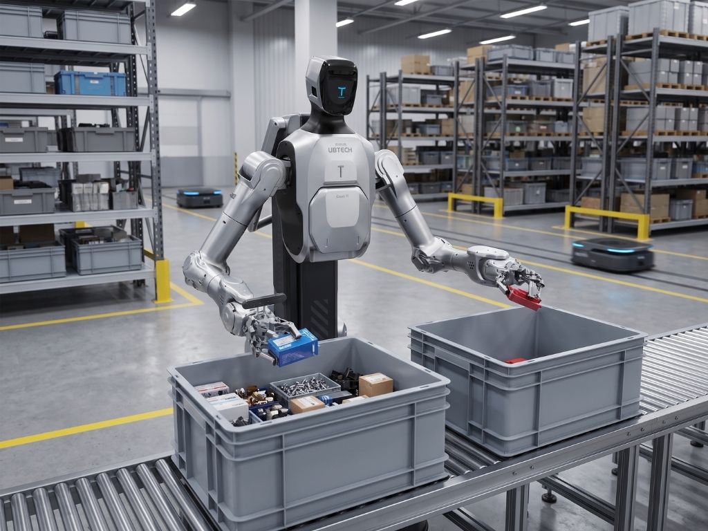 UBTECH Cruzr Y1 beim Sortieren unterschiedlicher Materialien