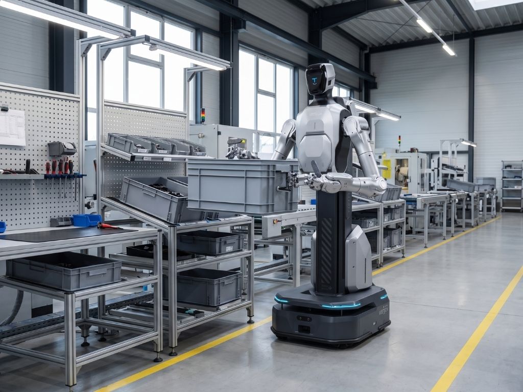 UBTECH Cruzr Y1 bei der Materialversorgung einer Produktionslinie