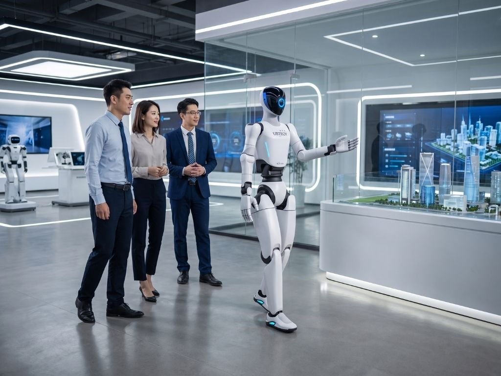 UBTECH Walker C1 bei einer geführten Tour durch einen modernen Ausstellungsbereich