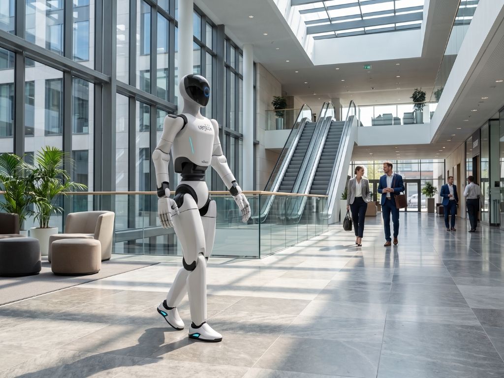 UBTECH Walker C1 bei einer Patrouille und Besucherorientierung in einem öffentlichen Gebäude