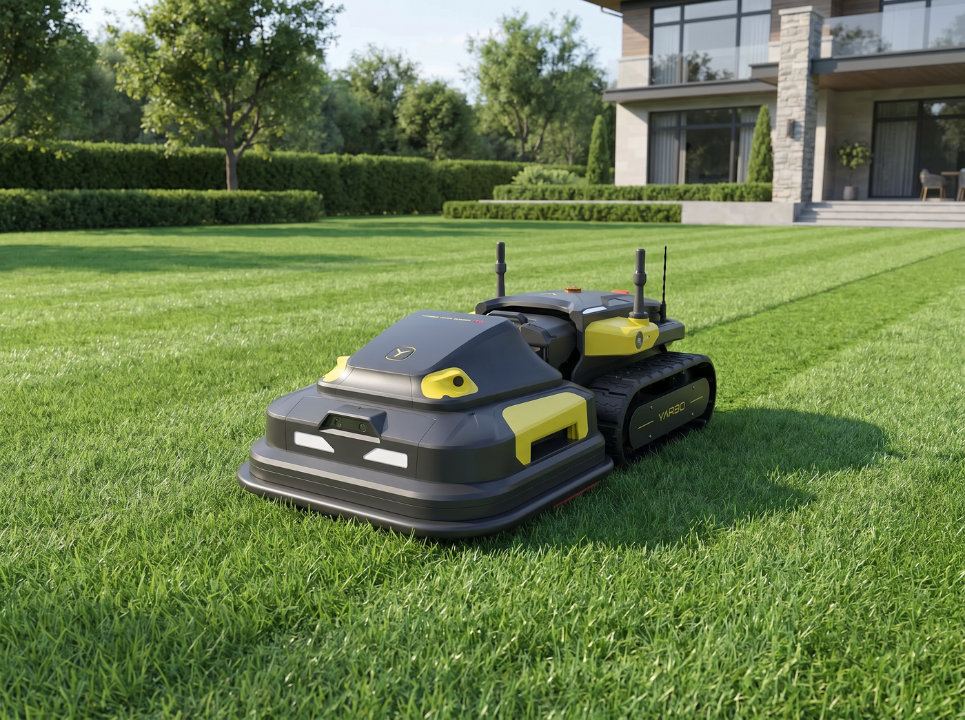 Yarbo Lawn Mower Pro Module bei der autonomen Rasenpflege auf einer großen Grünfläche